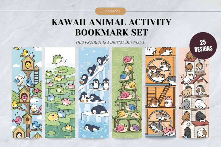 Kawaii Animal Activity Bookmark Set,Cute Hobbies Designs