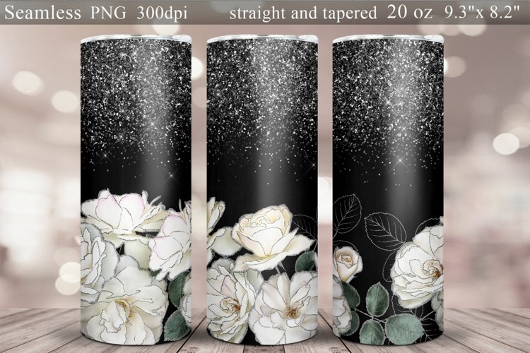 Glitter Tumbler Sublimation. White Roses Tumbler Wrap 20oz