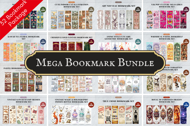 32 Bookmark Bundle Package,Kawaii Elegant & Bright Designs
