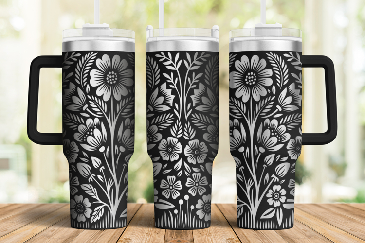 40oz Tumbler laser svg, Vintage flowers pattern wrap