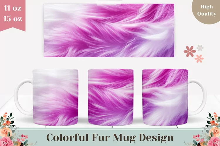Pink Fur Mug Design, White Fur Mug, Fur Print