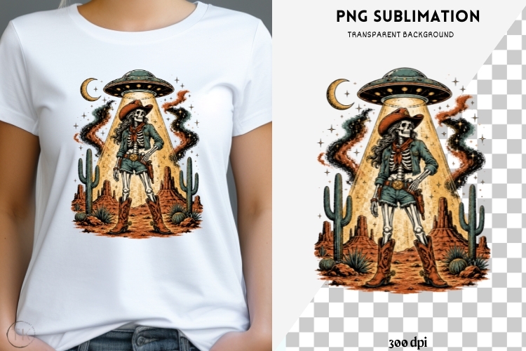 UFO cowgirl png design for T-shirts