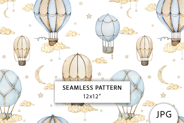 Watercolor Air Balloons Seamless Pattern