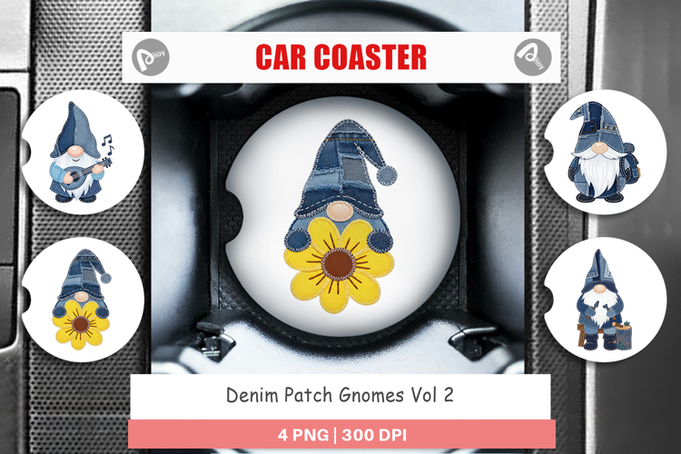 Denim Patch Gnomes Car Coaster