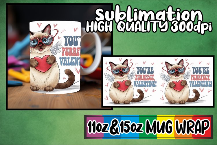 Cozy escapes 11oz 15oz sublimation wrap, Valentines Cat example image 1