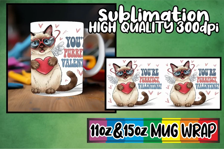 Cozy escapes 11oz 15oz sublimation wrap, Valentines Cat