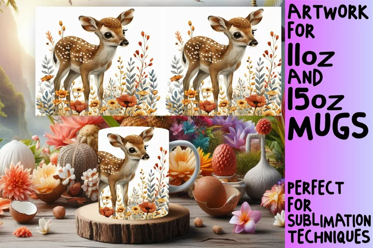 Deer Watercolor Mug Wrap Sublimation Design