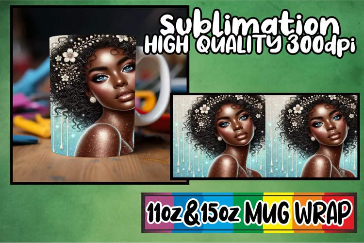 Radiant moments 11oz 15oz sublimation wrap, Afro Girl