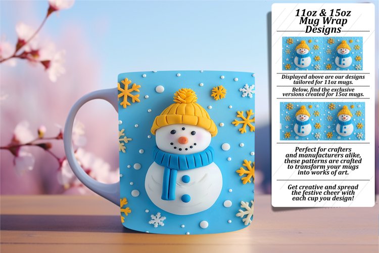 3D Snowman Mug Wrap Winter Holiday Sublimation PNG