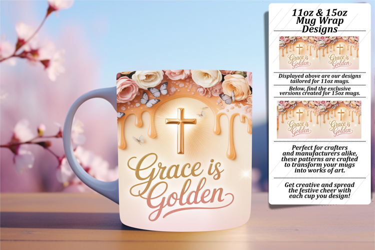 Graceful 11oz Mug Wrap Png Template , Christian