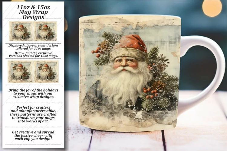 Vintage Christmas Patterned Mug Wrap Sublimation Delight