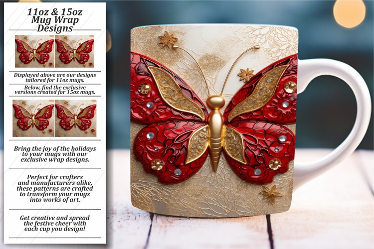 Shimmering 3D Butterfly Bliss: Mug Wrap 11oz 15oz example image 1