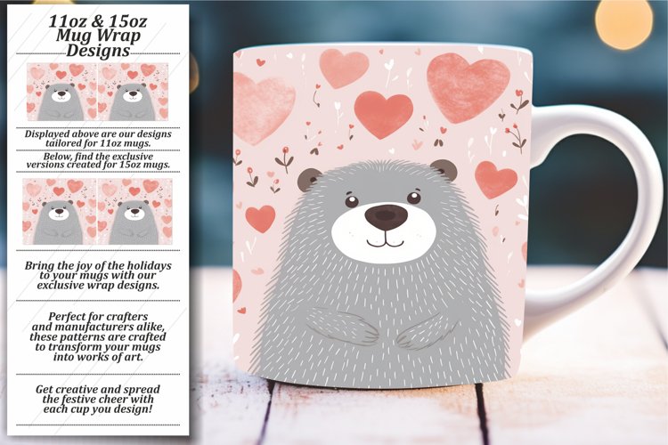 Boho Love: Watercolor Valentines Animal Mug Wraps