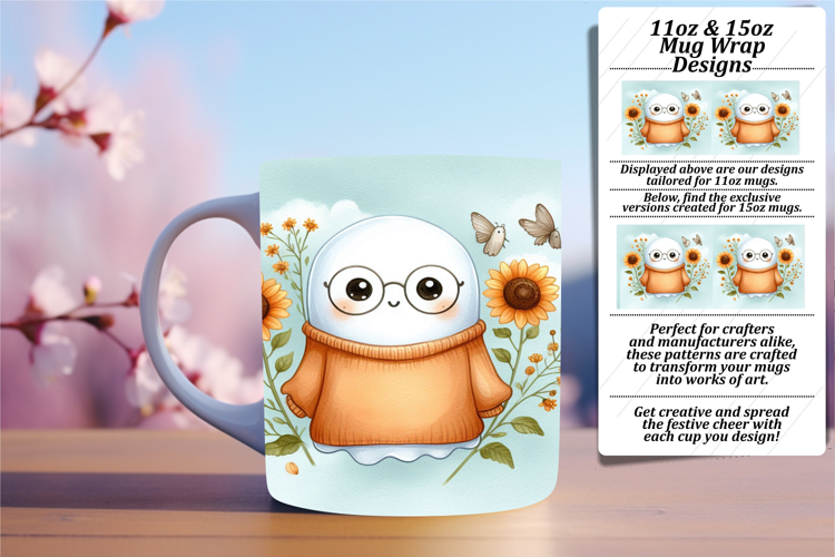 Dynamic 11oz Mug Wrap Png Template , Cute Ghost