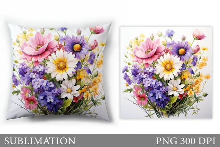 Flowers Sublimation. Wildflowers Pillow Sublimation example image 1
