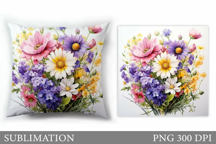 Flowers Sublimation. Wildflowers Pillow Sublimation