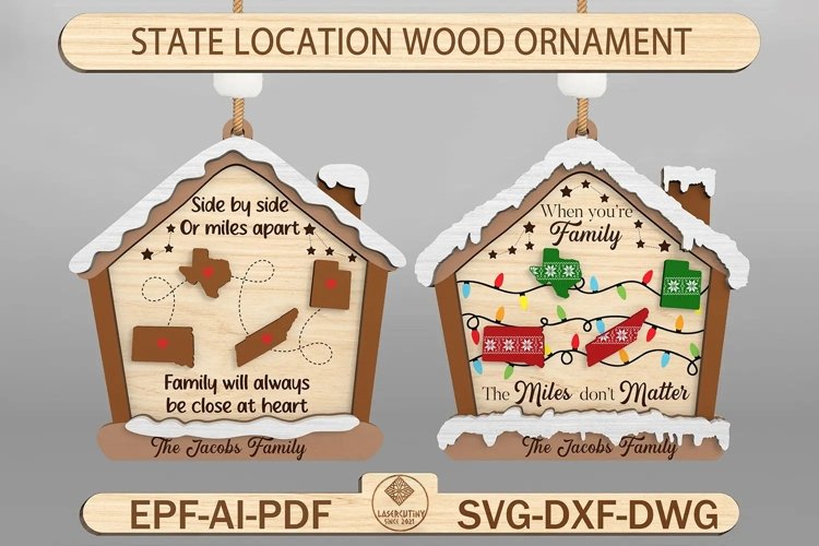 51 State Location Wood Ornament Svg, Glowforge File example image 1