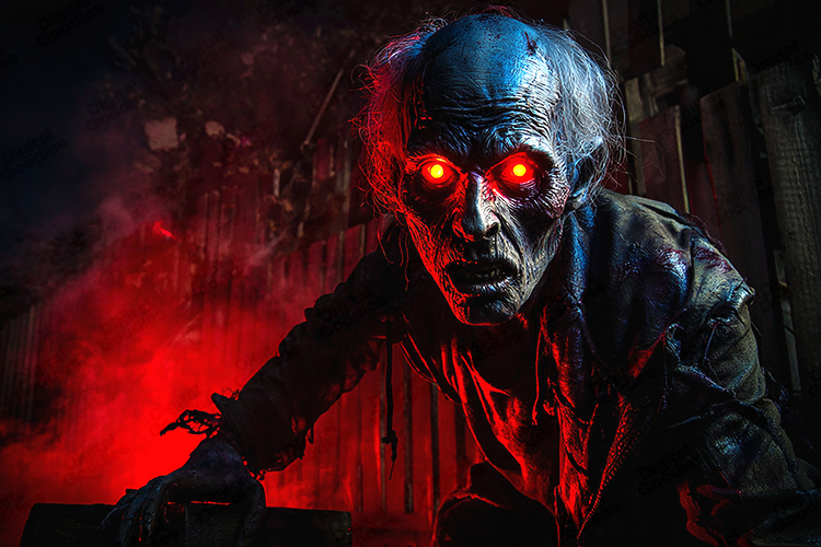 Creepy Undead Creature with Glowing Eyes Horror Background