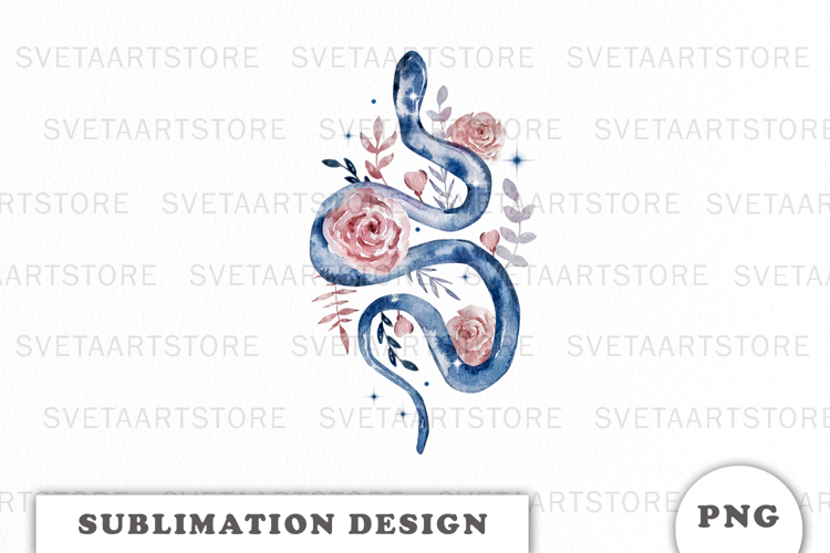 Watercolor Snake with Flowers png