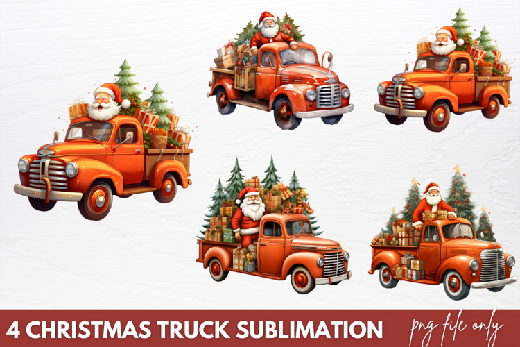 Christmas Truck Sublimation Clipart PNG