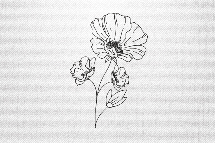 Elegant Outline Wildflower Embroidery Design example image 1