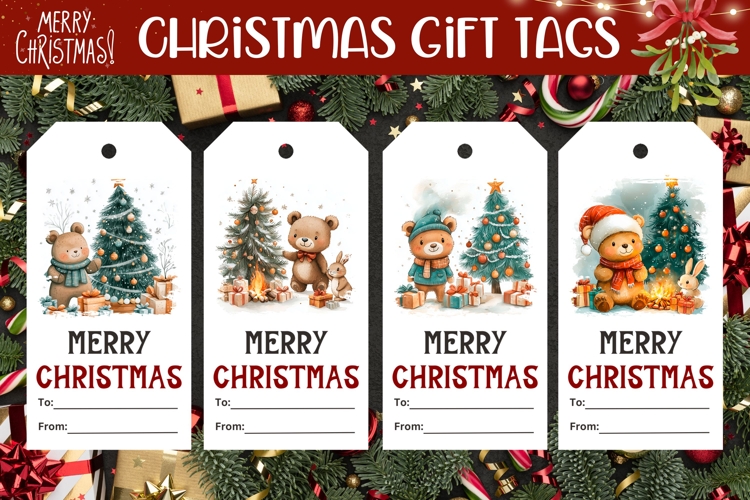 Watercolor Christmas Bear Gift Tags, Cozy Christmas Gift Tag