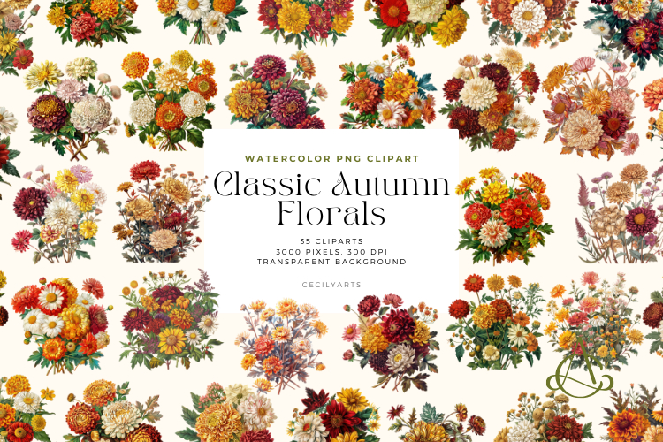 Golden Bloom - Classic Autumn Florals Clipart Bundle