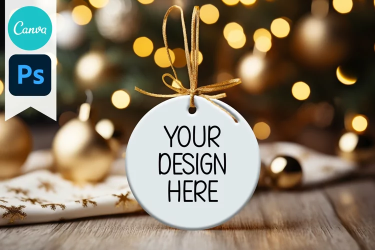 Blank Circle Christmas Ornament Mockup | Sublimation Mockup