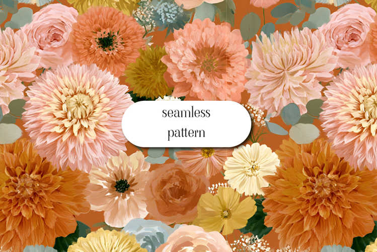 Autumn Chrysanthemum Floral Seamless Pattern JPG