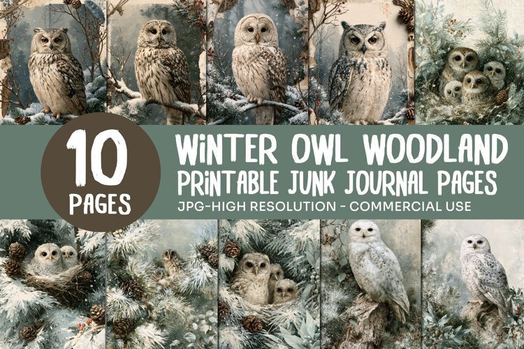 Winter Owl Woodland Junk Journal Pages example image 1