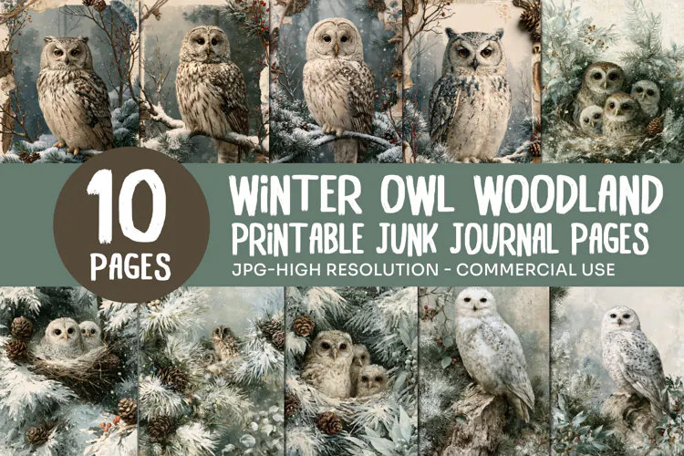 Winter Owl Woodland Junk Journal Pages