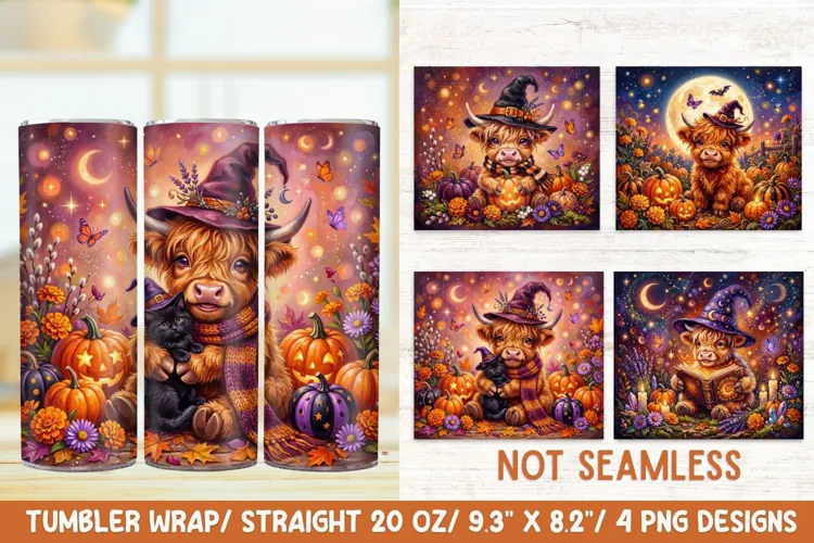 Highland Cow Fall 20 OZ Skinny Tumbler Wrap Sublimation PNG.
