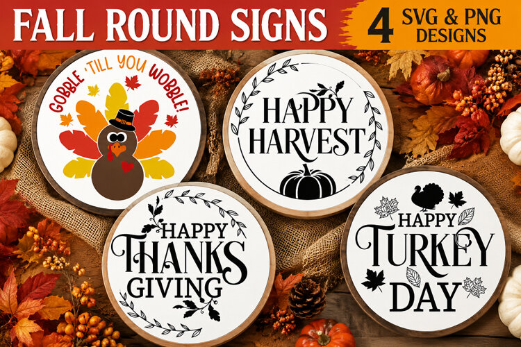 Fall Round Signs SVG PNG, Thanksgiving Harvest Signs example image 1