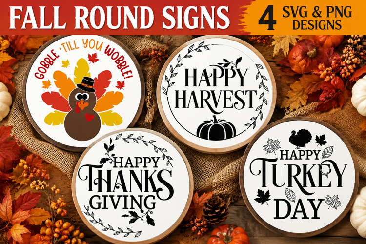 Fall Round Signs SVG PNG, Thanksgiving Harvest Signs