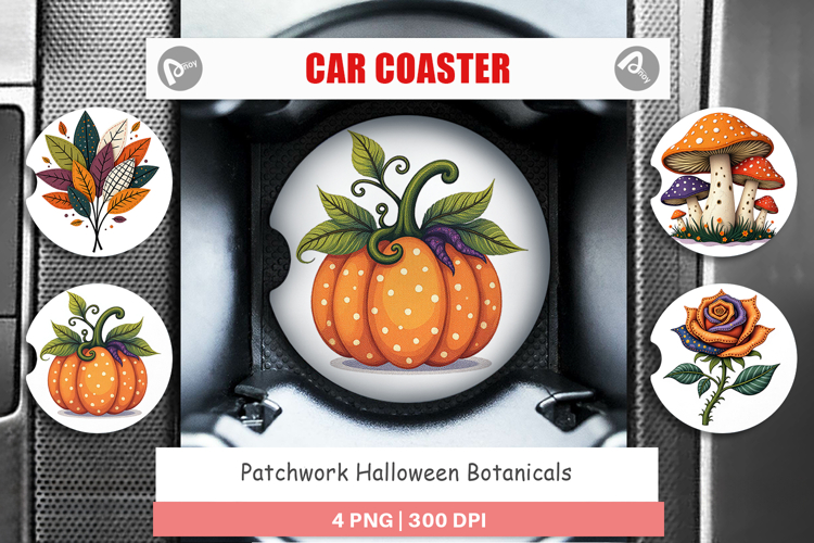 Car Coaster Patchwork Halloween Botanicals