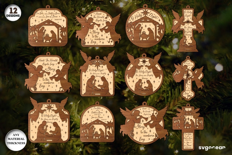 Nativity Scene Ornament Bundle | Laser Cut | Bible Quotes