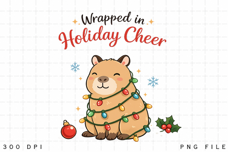 Capybara Christmas PNG, Wrapped In Holiday Cheer PNG, Cute