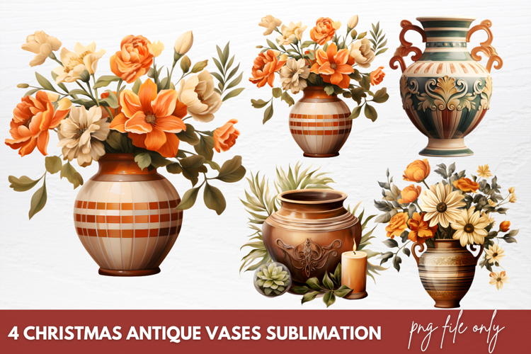Christmas Antique Vases Clipart Sublimation
