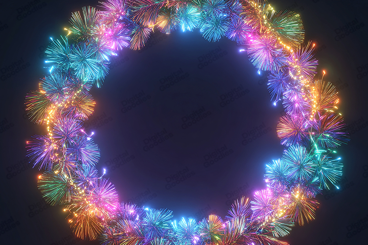 "Neon Light Wreath Rainbow Sparks Christmas Frame JPG"