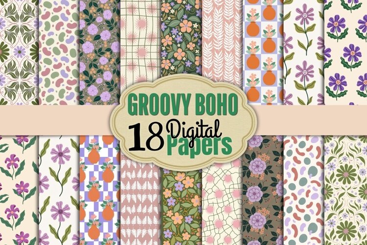 Retro Groovy Boho Digital Paper example image 1