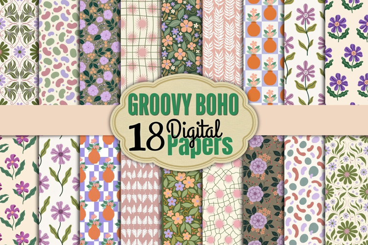 Retro Groovy Boho Digital Paper