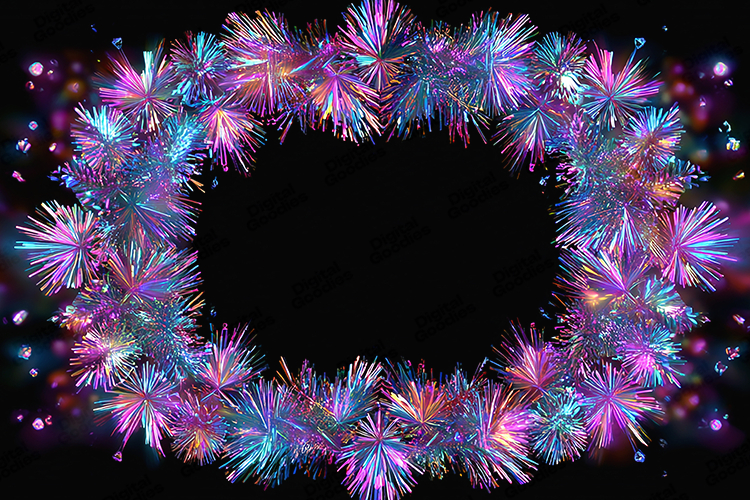"Neon Fireworks Burst Wreath Pink Blue Abstract Frame PNG"