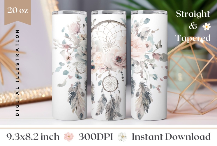Watercolor Flowers Tumbler Design, Boho Tumbler Template