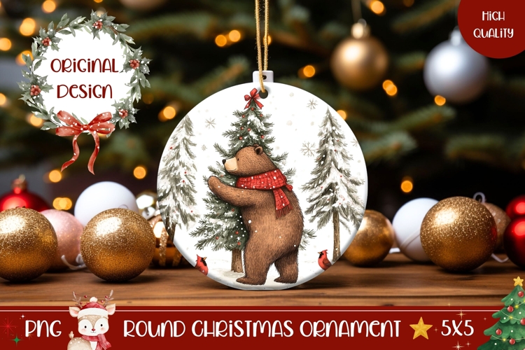 Cartoon Christmas Bear Ornament PNG, Winter Forest Ornament