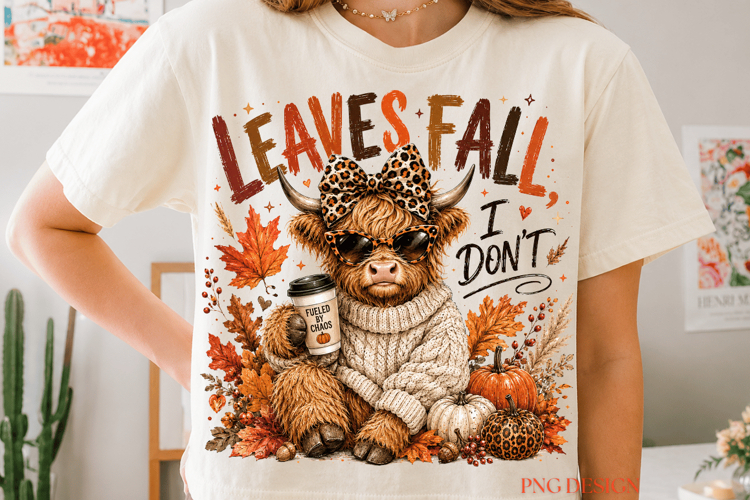 Leaves Fall I Don’t PNG, Highland Cow Fall PNG, Funny Autumn