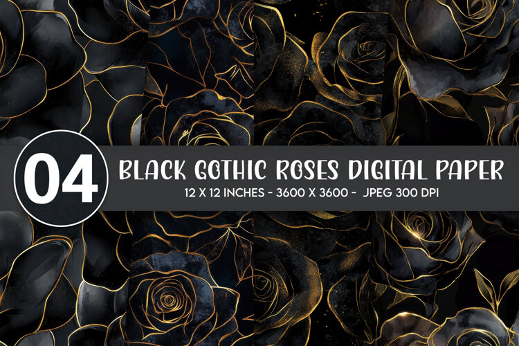 Black Gothic Roses Digital Paper example image 1