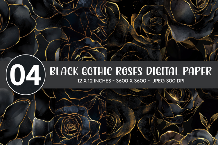 Black Gothic Roses Digital Paper
