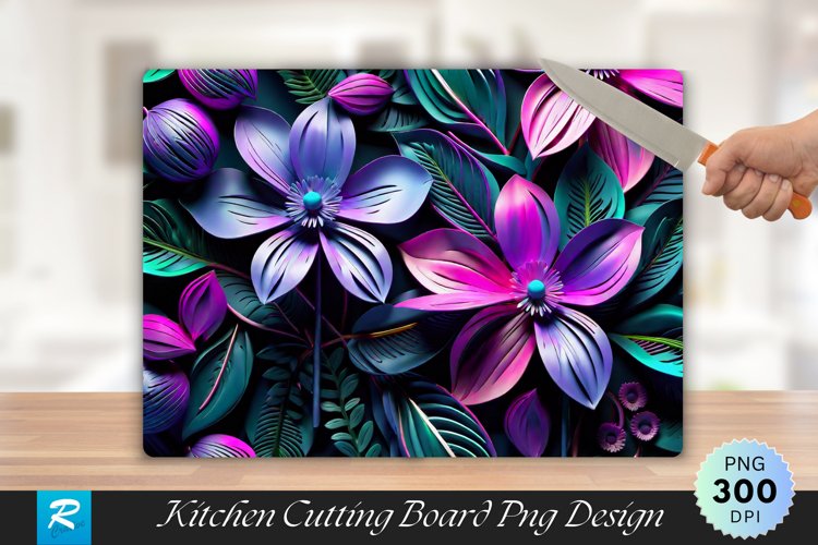 3D Neon Floral Cutting Board Sublimation Design example image 1