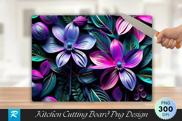 3D Neon Floral Cutting Board Sublimation Design