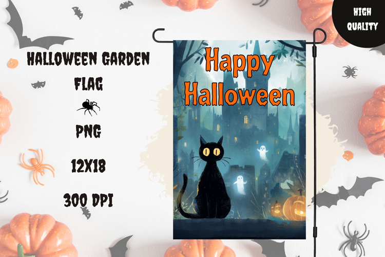 Spooky Black Cat Garden Flag, Halloween Garden Flag
